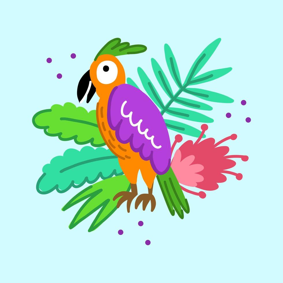 Cartoon parrot sitting in flowers vector