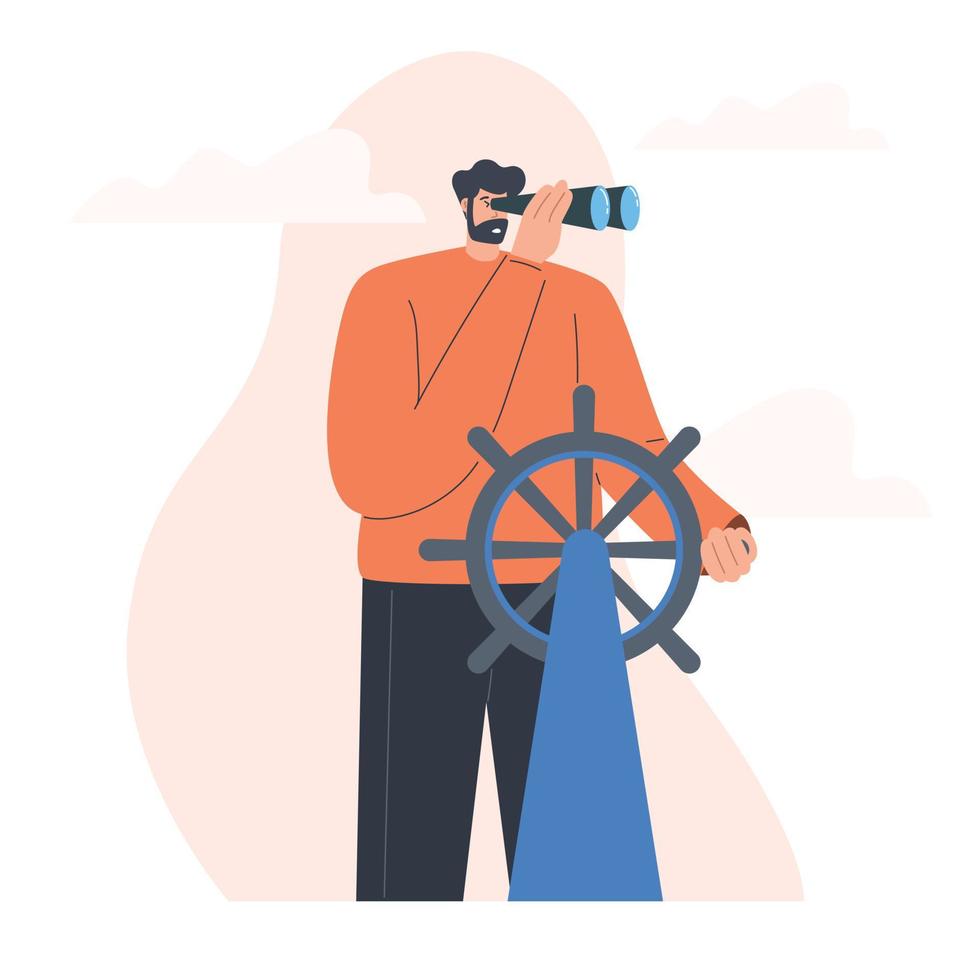 Entrepreneurs lead ships to profit. Vector illustration of a business concept