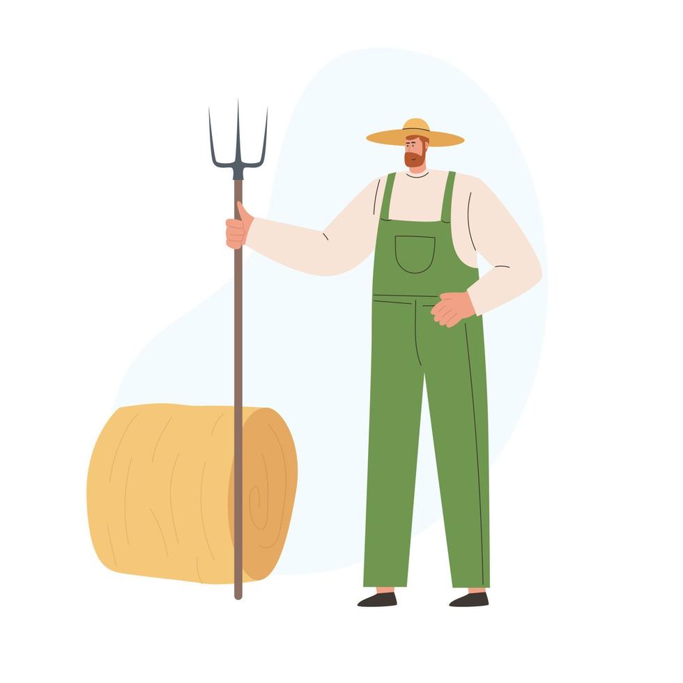 un granjero adulto con barba roja. campo con trigo vector