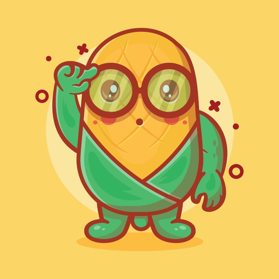 genius corn character mascot with think expression isolated cartoon in flat style design vector