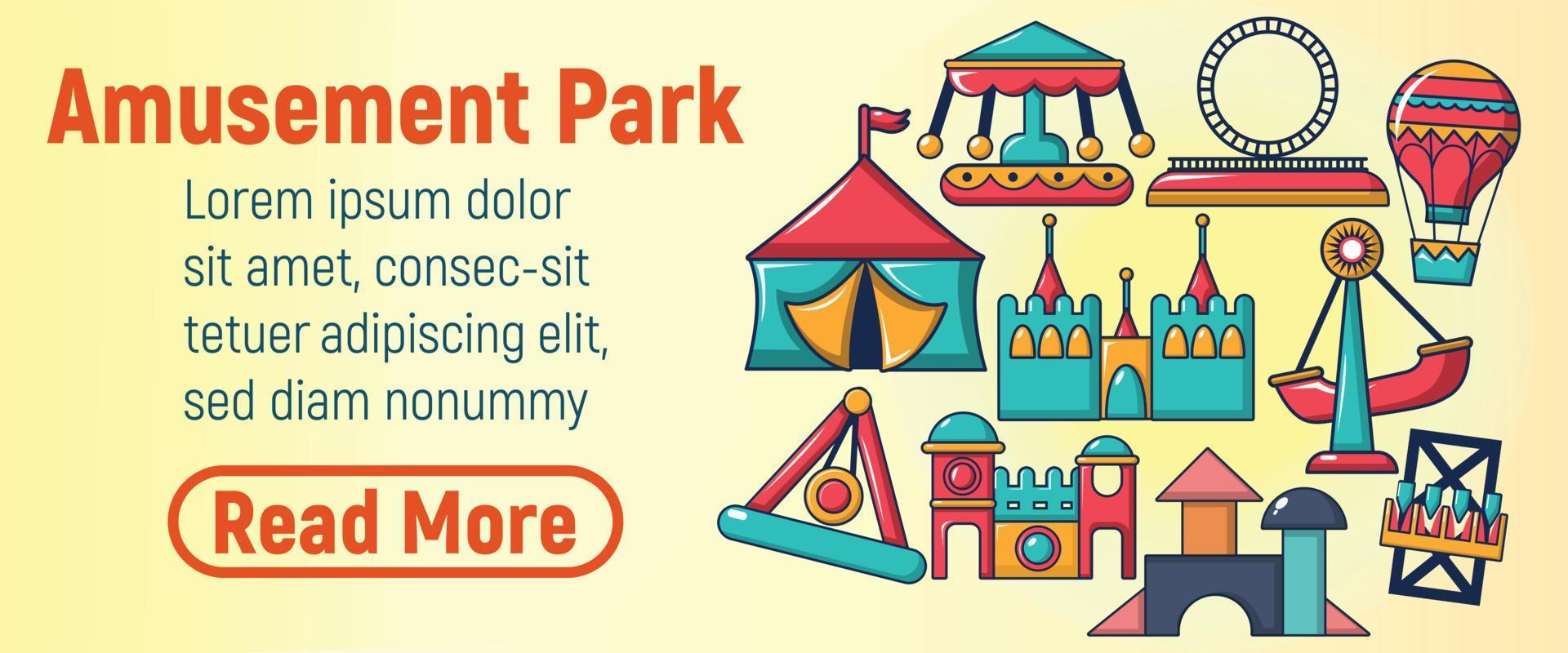 Amusement park concept banner, cartoon style vector
