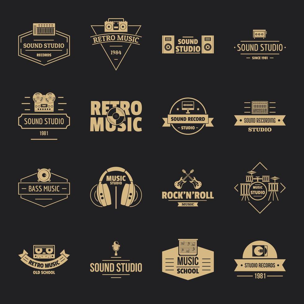 Conjunto de iconos de logotipo de estudio de música, estilo simple vector
