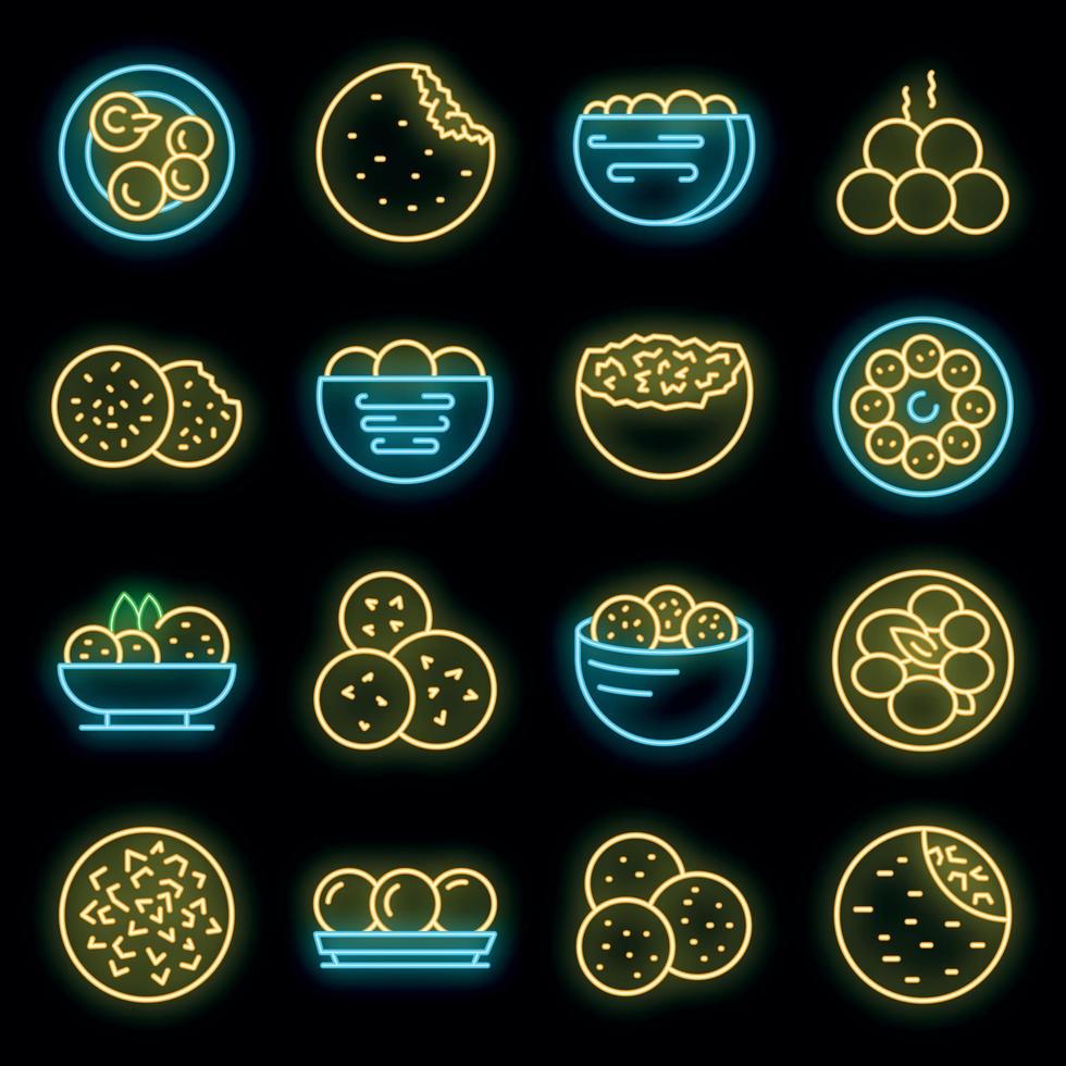 Falafel icons set vector neon