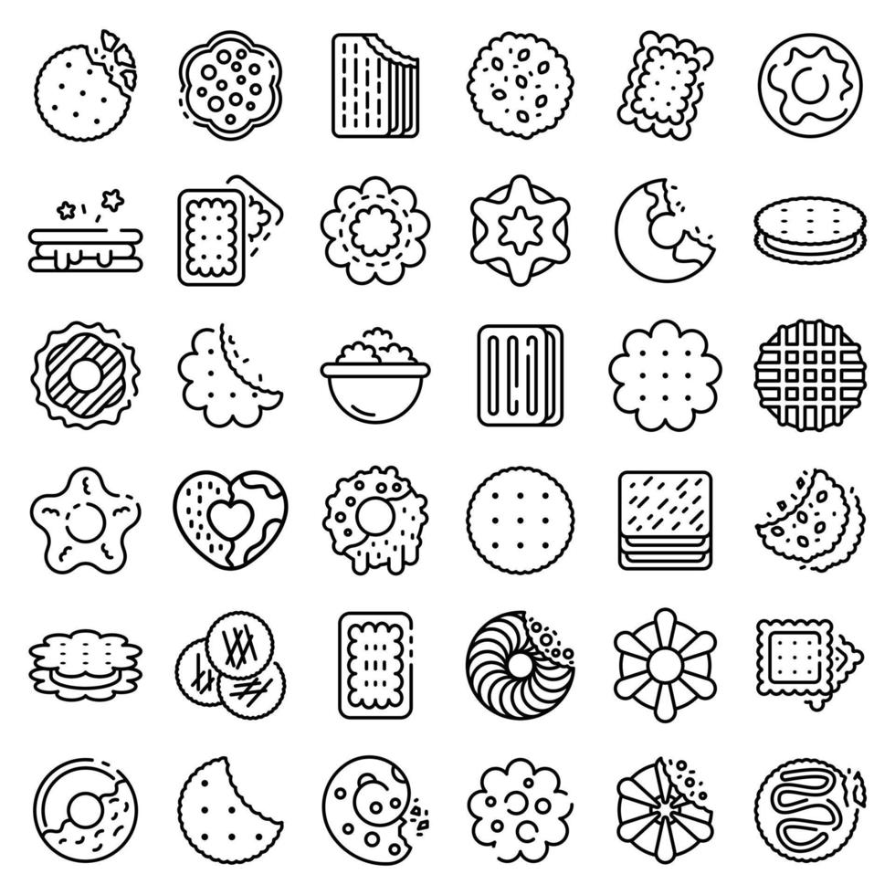 Cookie icons set, outline style vector