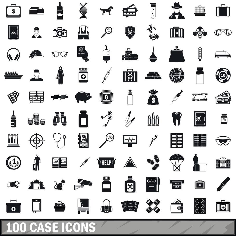 100 case icons set, simple style vector