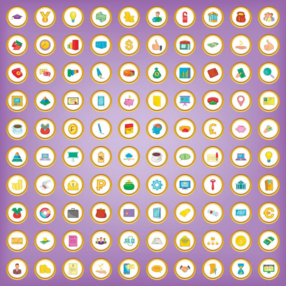 100 accounting icons set in cartoon style vector