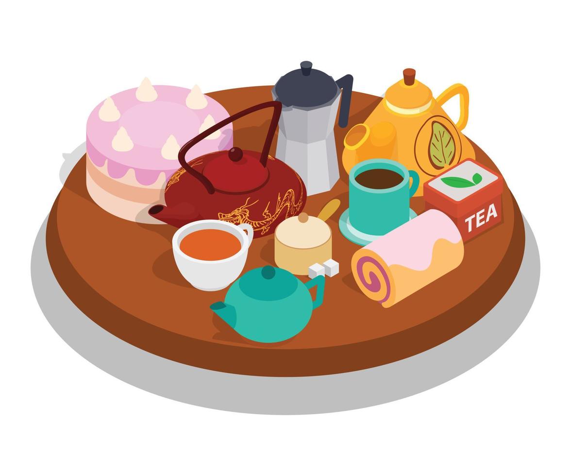 Tea day concept banner, isometric style vector