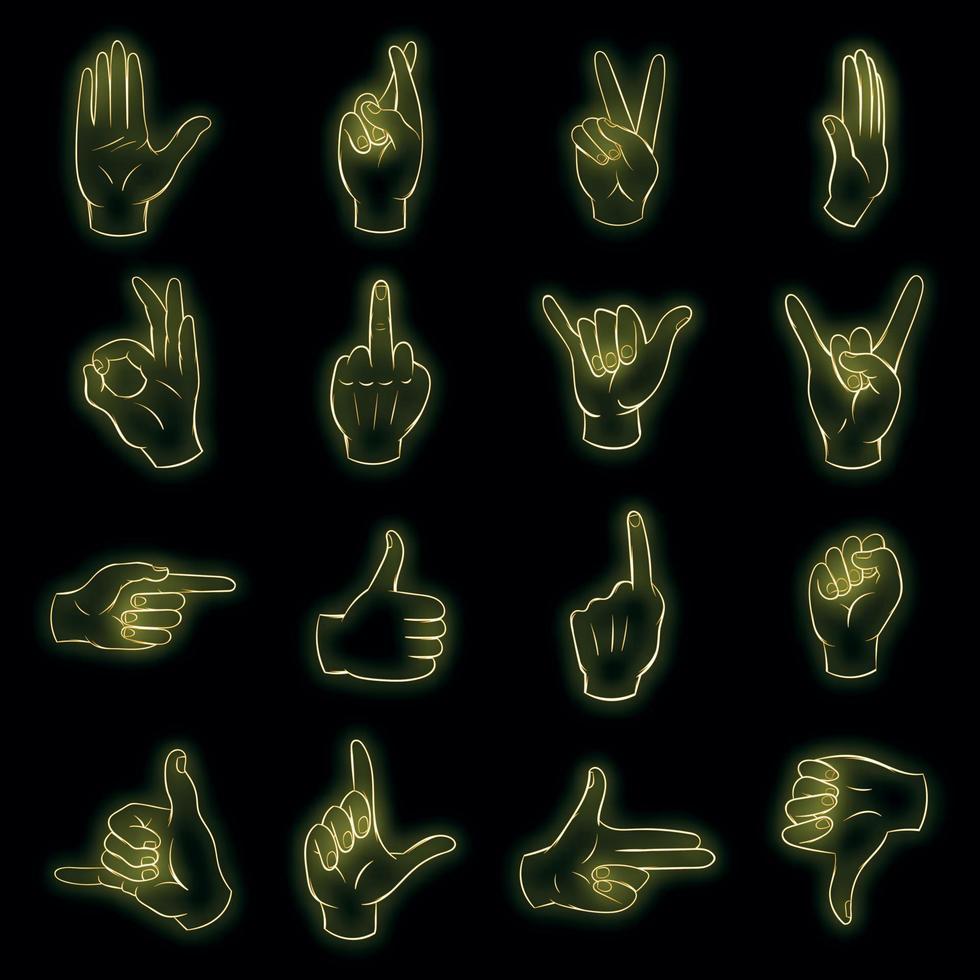 Hand icons set vector neon