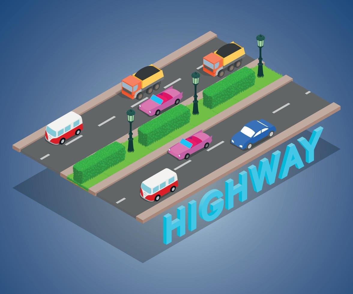Highway concept banner, isometric style vector