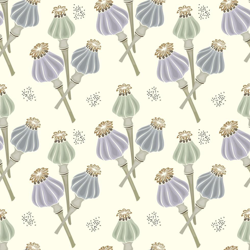 Pattern poppy seed pods, stylized hand drawn doodle, no outline. Vector illustration