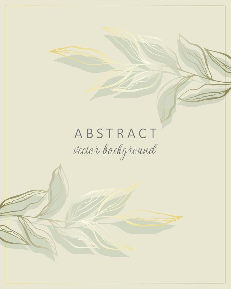 Abstract background in boho style with golden lines and botanical leaves, organic shapes. Abstract art vector background design for wedding and vip cover template.