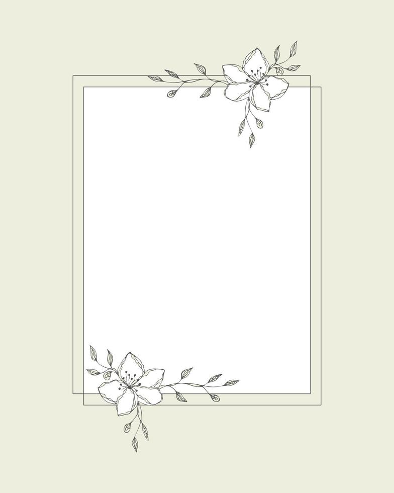 marco decorativo para bodas, vacaciones, felicitaciones, invitación, foto, rectangular, con dibujo de flores a mano. vector