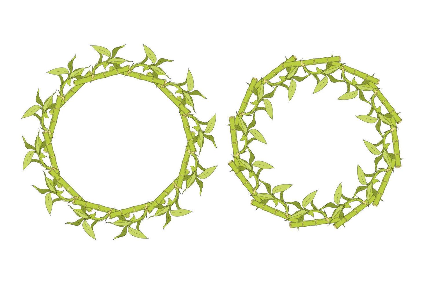 Bamboo wreath round hand drawn doodle green color. Vector illustration