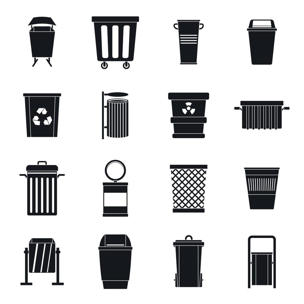 Garbage container icons set, simple style vector