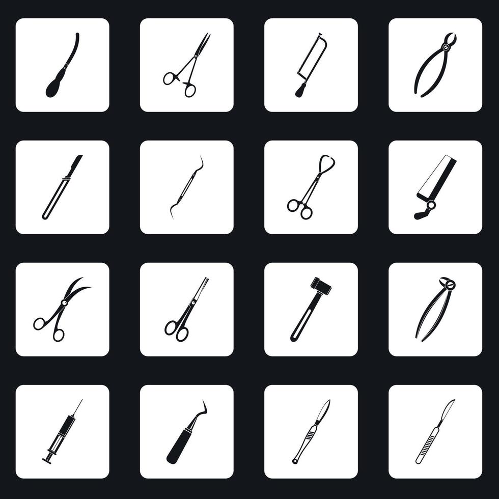 Surgeons tools icons set squares vector
