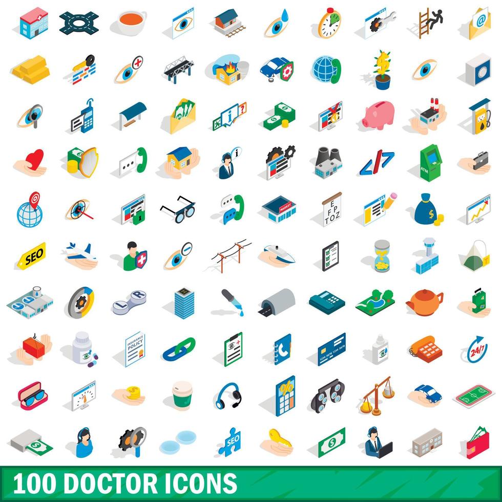 100 iconos médicos, estilo isométrico 3d vector