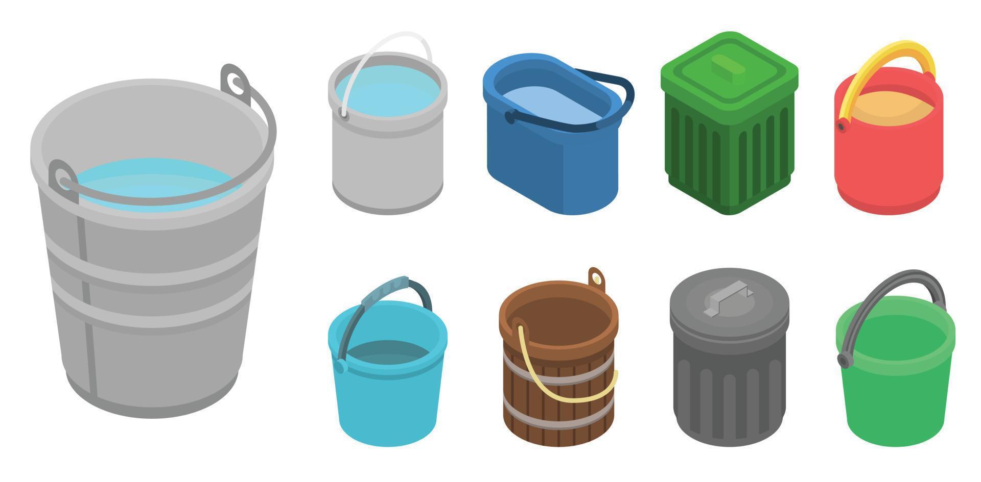 Bucket icon set, isometric style vector