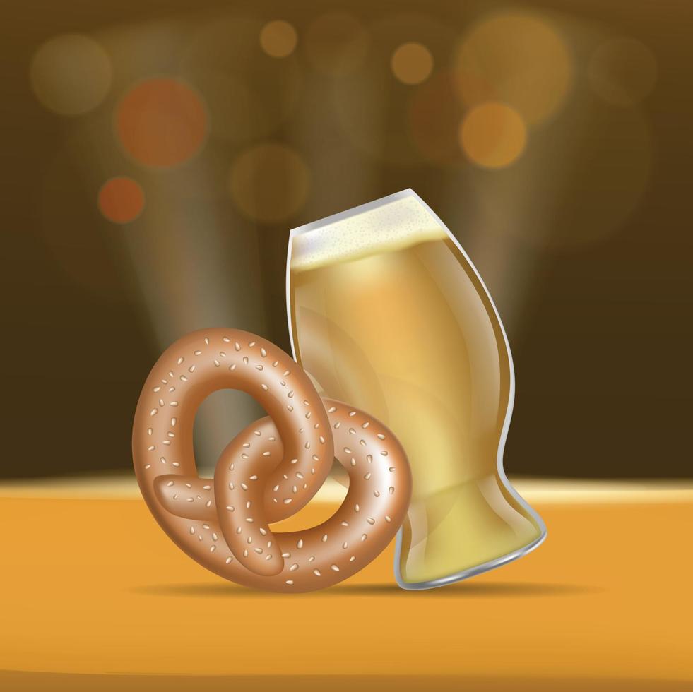 banner de concepto de festival de cerveza y pretzel, estilo realista vector