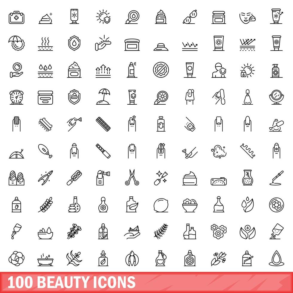 100 beauty icons set, outline style vector