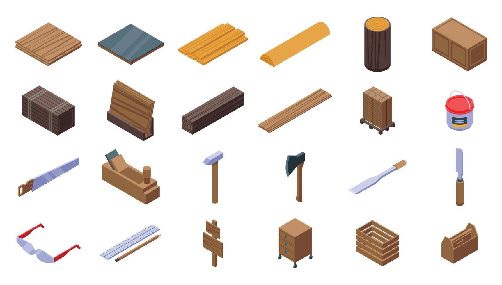 Plywood icons set, isometric style vector