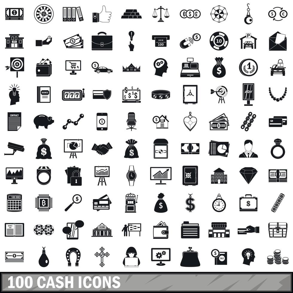 100 cash icons set, simple style vector