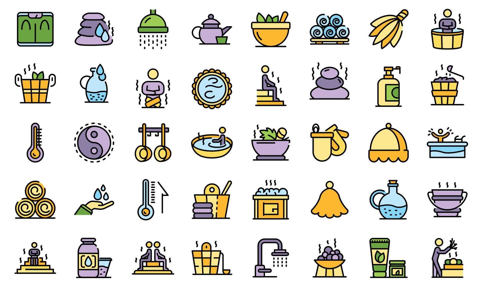 iconos de sauna establecer vector plano