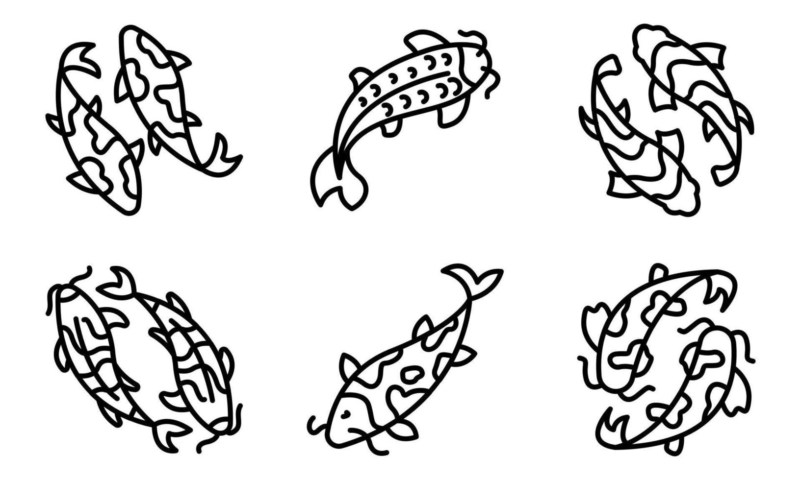 Koi carp icons set, outline style vector