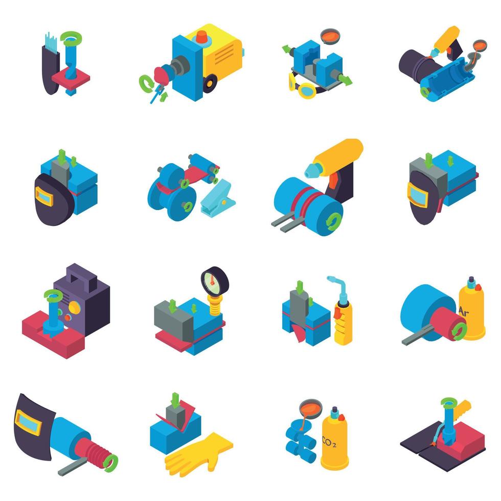 Pipe welding icons set, isometric style vector