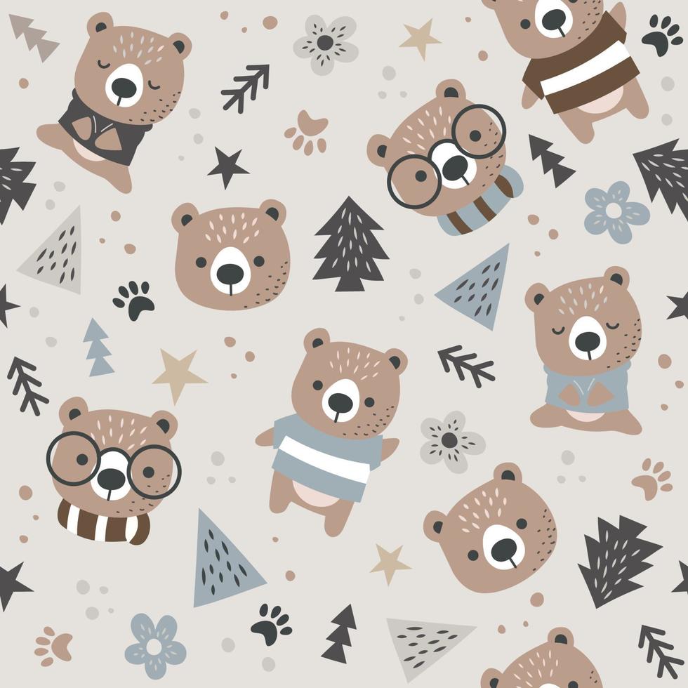 Scandinavian Teddy Bear Seamless Pattern vector