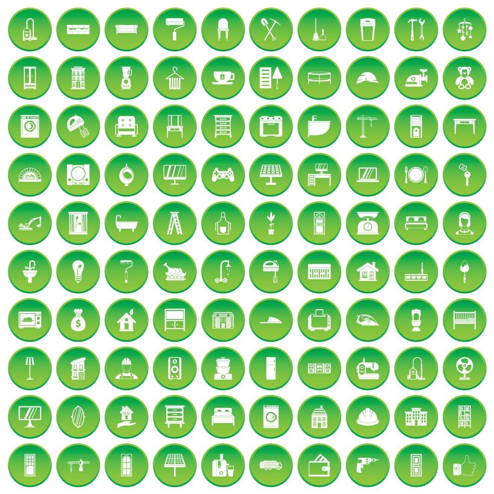 100 iconos de casa cómoda establecer círculo verde vector