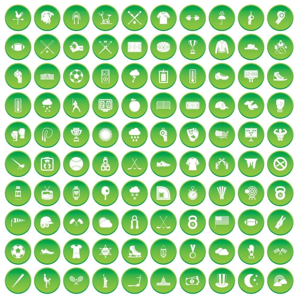 100 iconos de béisbol en círculo verde vector