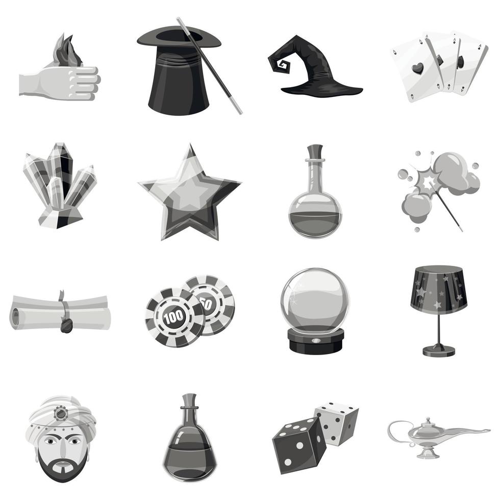 conjunto de iconos de mago monocromo vector