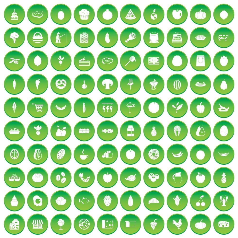 100 natural products icons set green circle vector