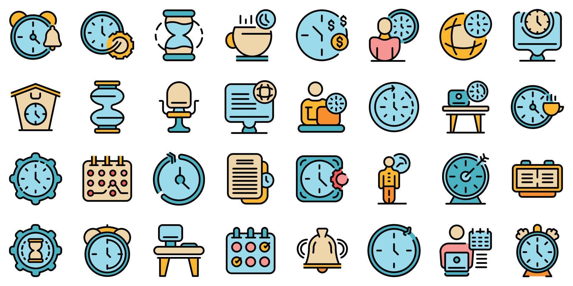 Flexible working hours icons set vector flat