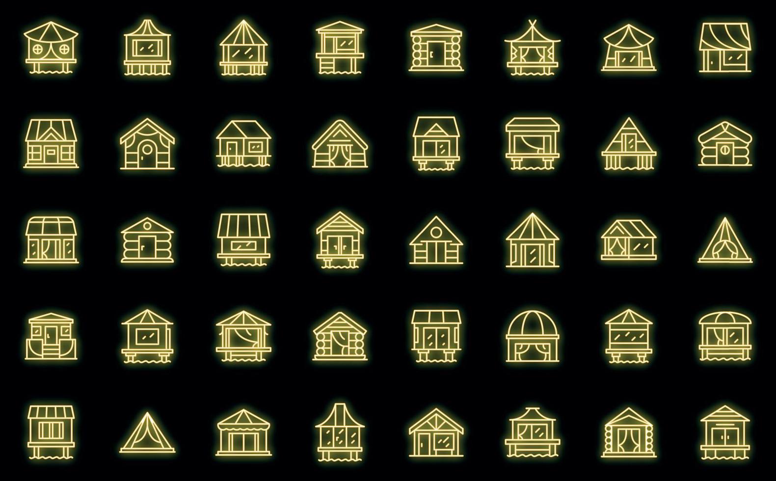 Bungalow icons set vector neon