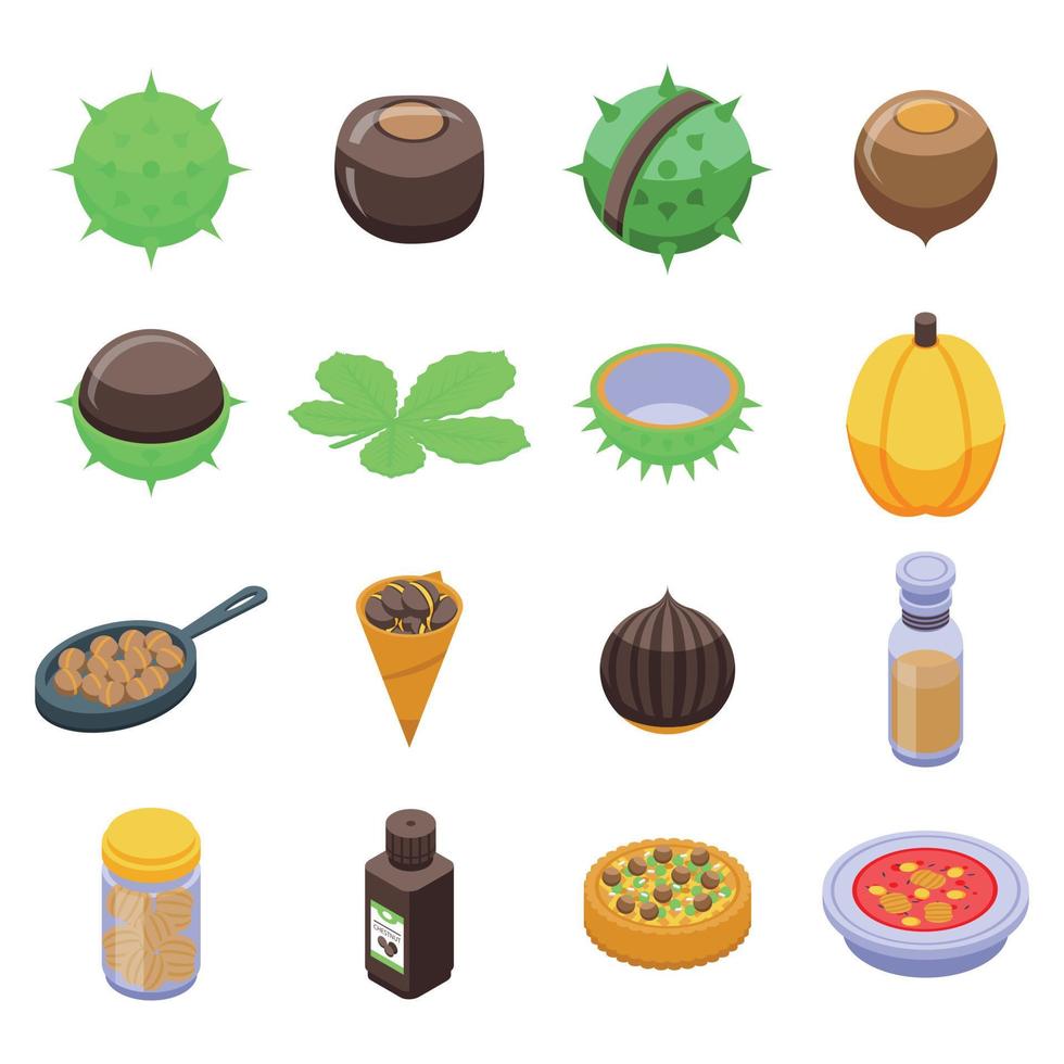 Chestnut icons set, isometric style vector