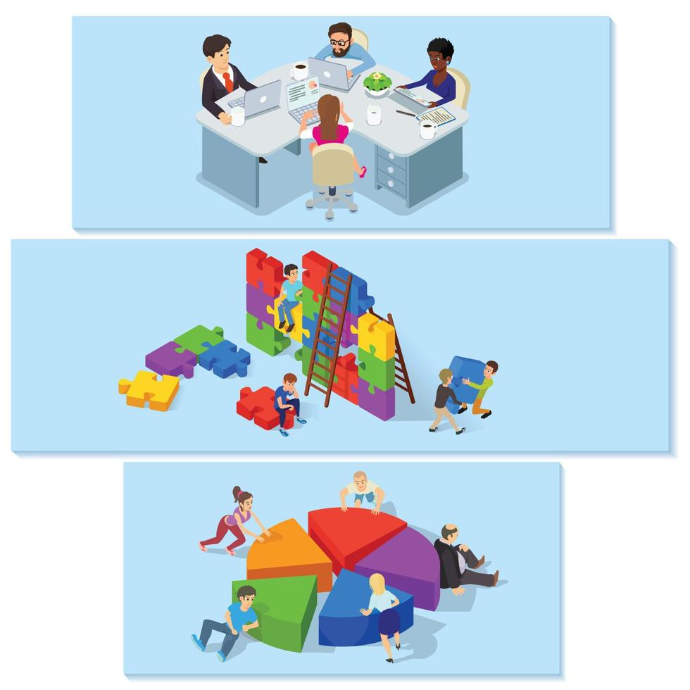 Team building banner horizontal set, isometric style vector