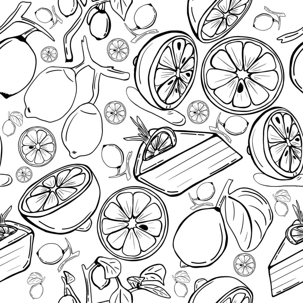 Seamless pattern with lemons and cake. vector