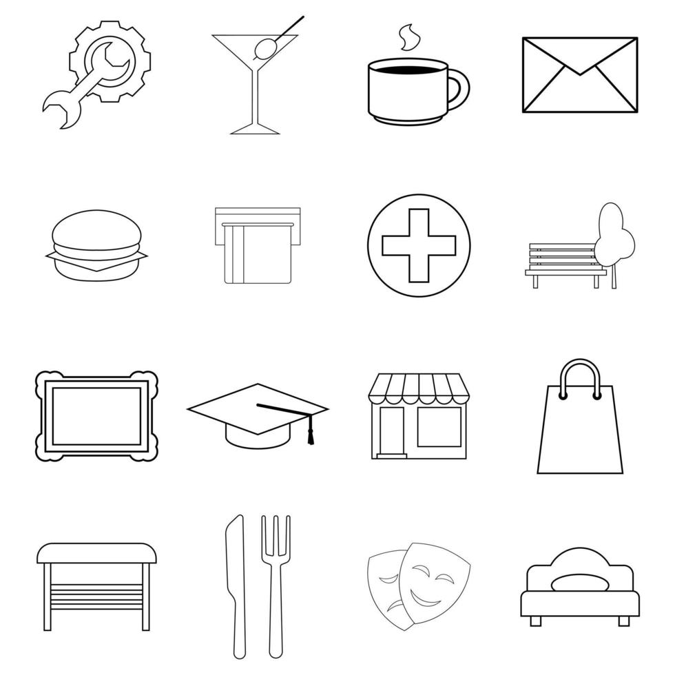 Map landmarks objects icon set outline vector