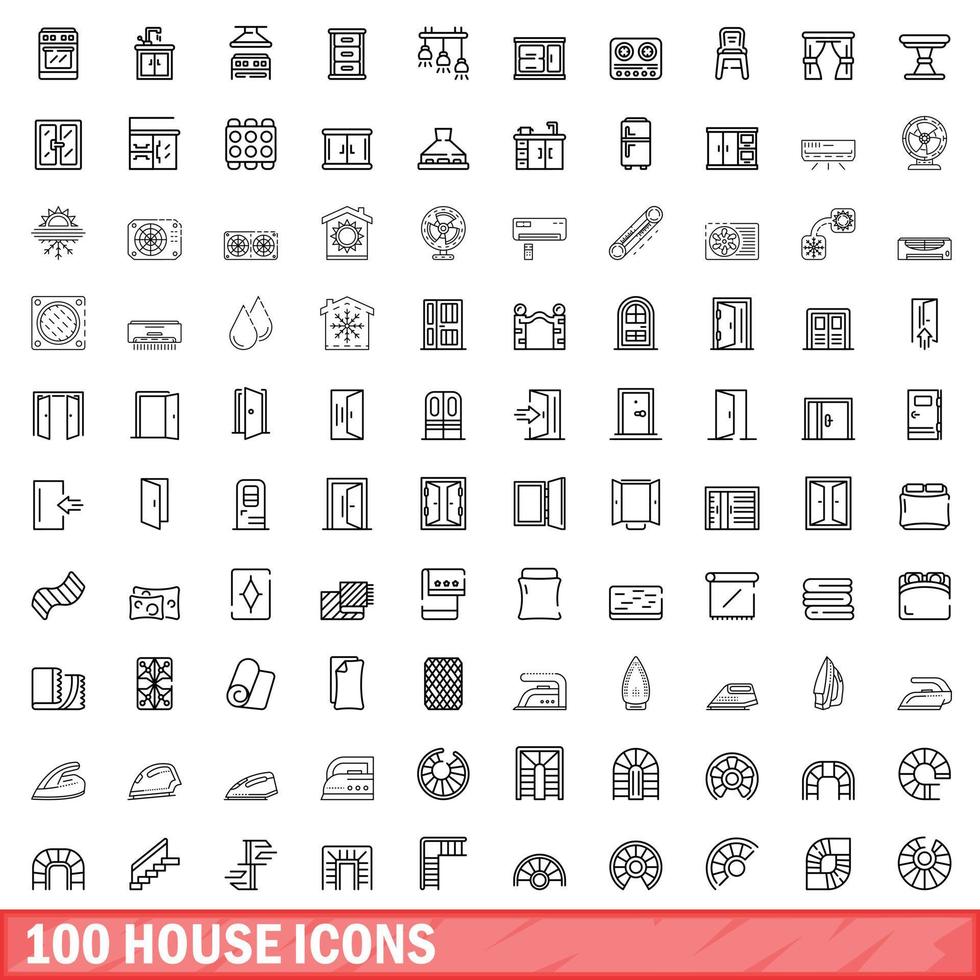 100 iconos de casa, estilo de esquema vector