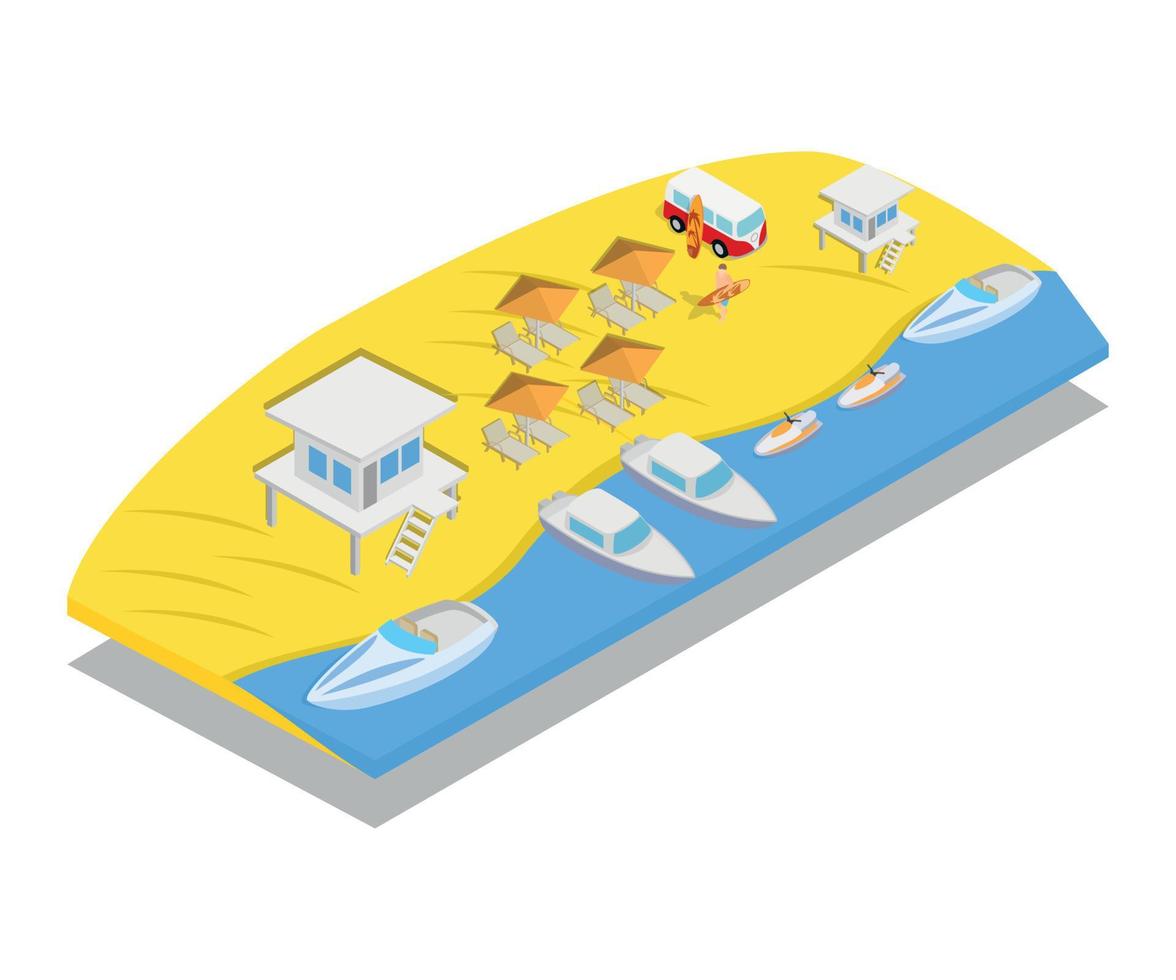 Beach concept banner, isometric style vector