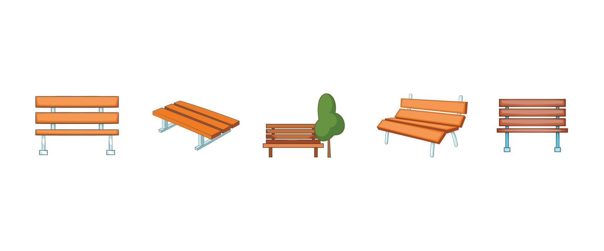 Bench icon set, cartoon style vector