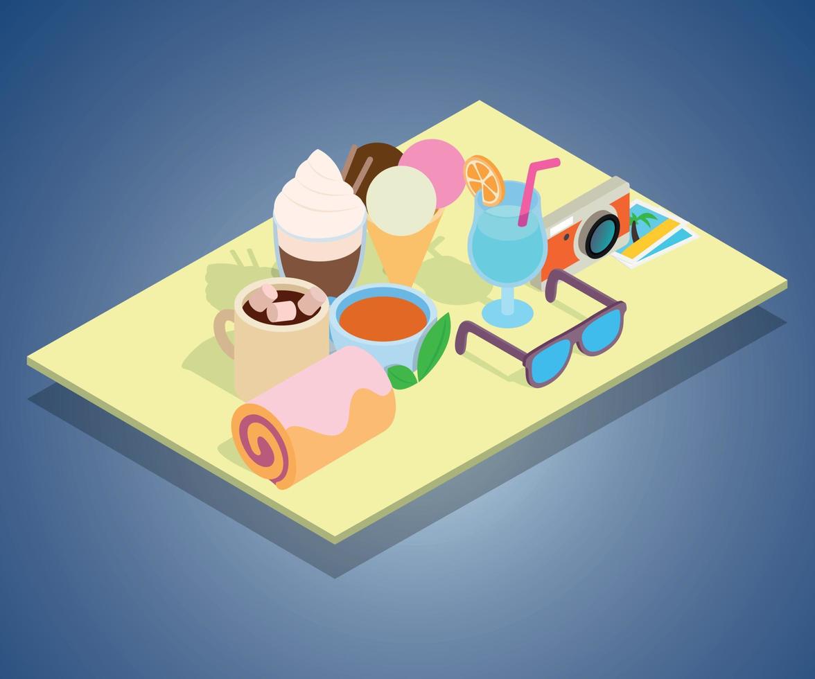 Tourist breakfast concept banner, isometric style vector