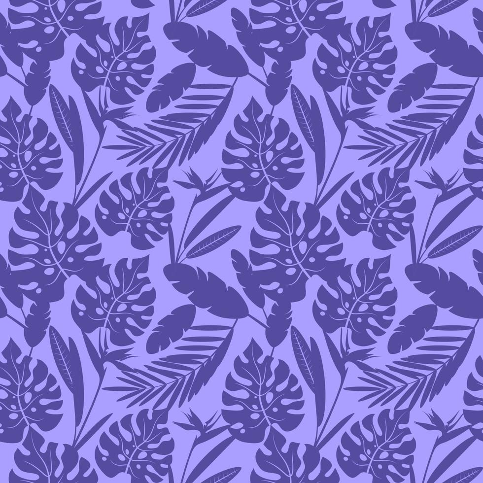 Seamless patterns with tropical exotic leaves and flowers. Vector image in blue tones.