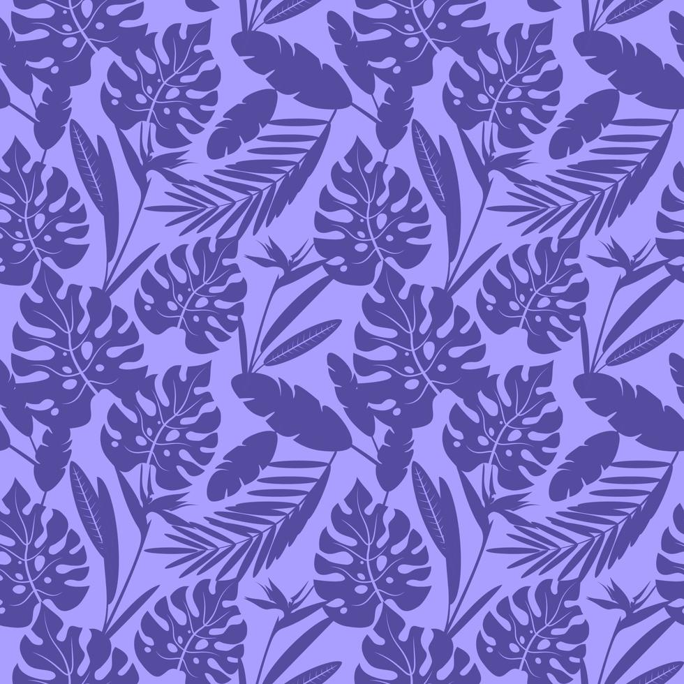 Seamless patterns with tropical exotic leaves and flowers. Vector image in blue tones.