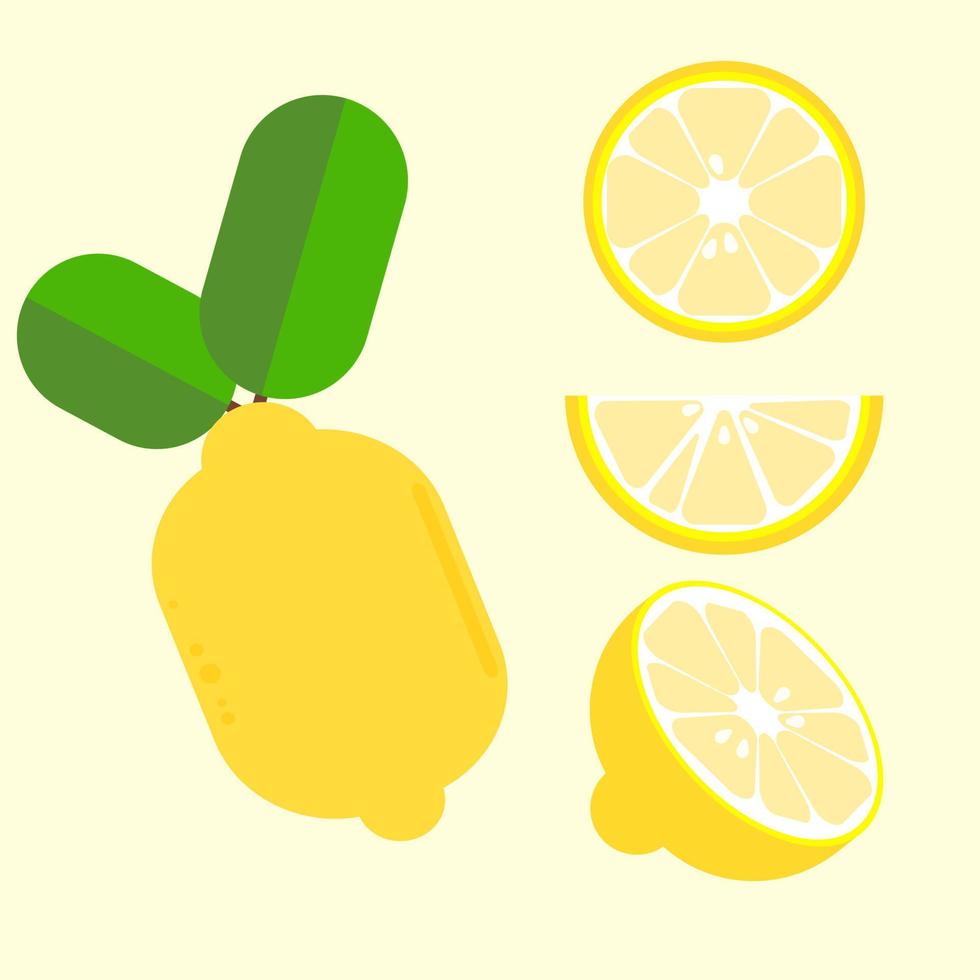 set of lemon on light yellow background, vectorillestration vector