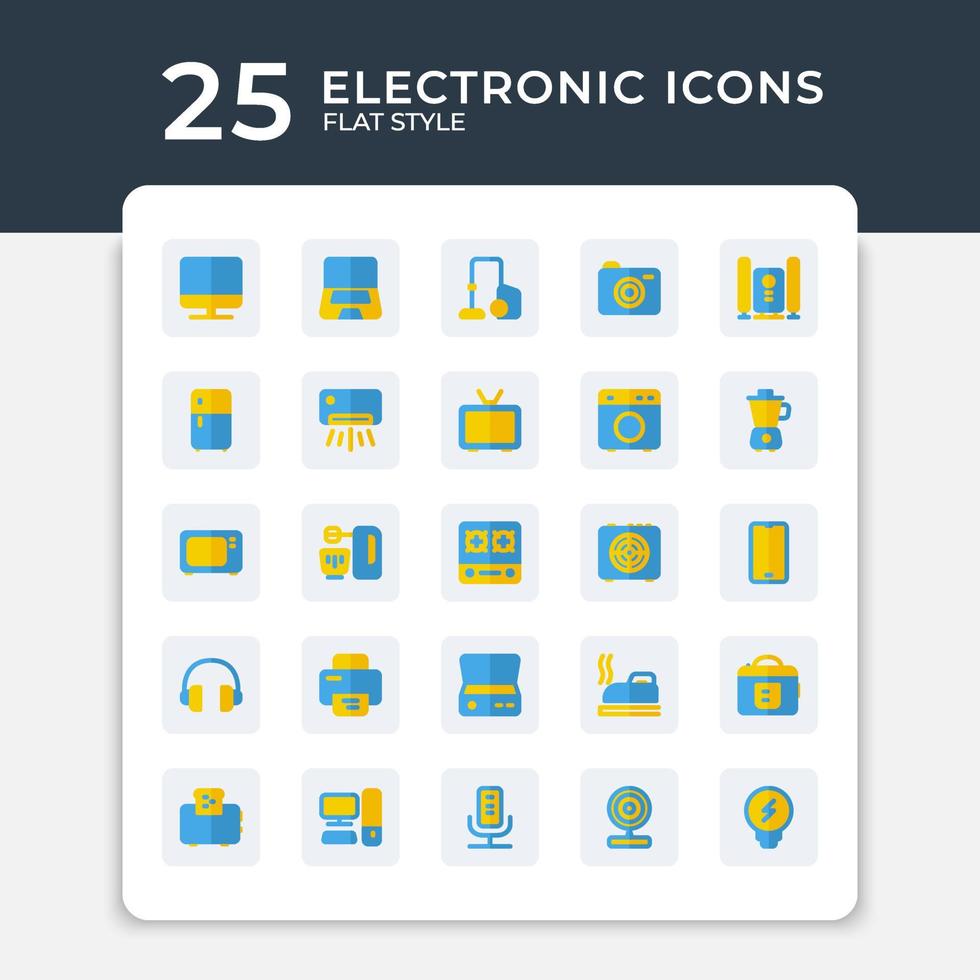 Editable vector pack of electronic flat icons. Premium quality symbols. Collection of vector icons for concept, web graphics and mobile app with flat style. Simple flat signs.