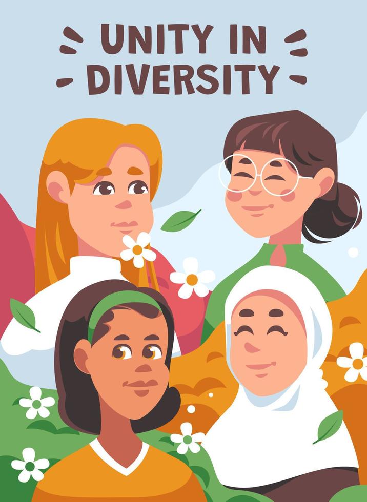 grupo feliz de cartel de mujer multirracial vector