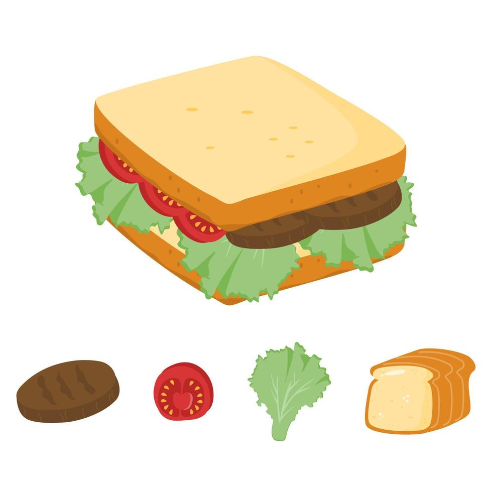 Delicious sandwich hand drawn recipe vector