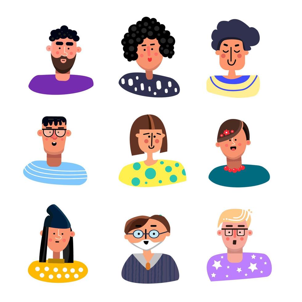 People avatars set. Flat. Male and Female faces vector